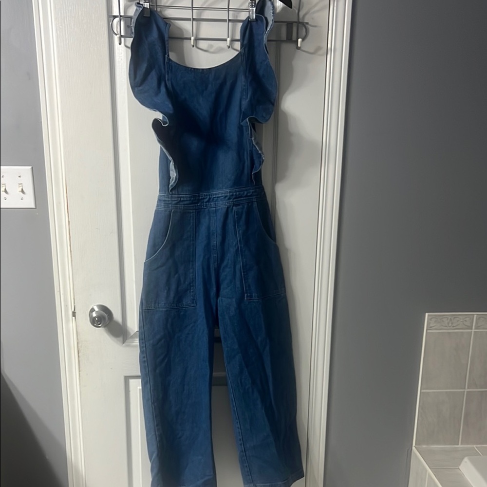 Sugarlips Blue Jumpsuit with Ruffled Straps